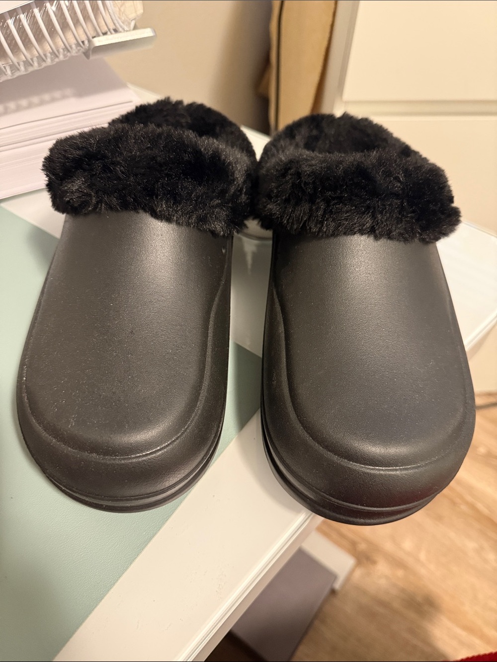 Women  Black Fauxt-Fur Lined Slip-On Clogs